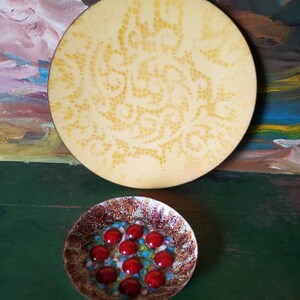 1960s enamaled dishes, set of two, vibrant and shiny