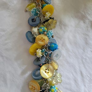 Button & Bead Bracelet, Spring Fever, Yellow and Blue