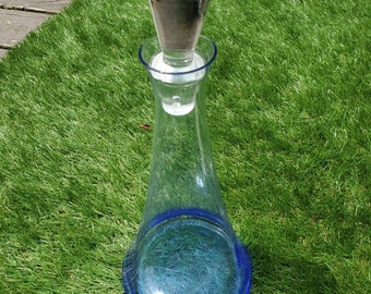 Vintage blue glass decanter with clear glass stopper, 1960s-1970s