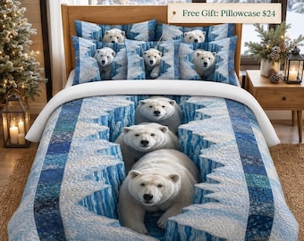 Polar Bear Bedding Set, Iceberg Winter Bedroom Decor, Wildlife Duvet Cover, Comforter or Quilt Set, Cozy Home Gift, Polar Bear Quilt Set