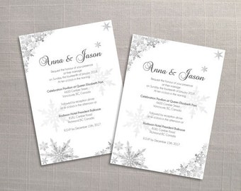 DIY Printable Wedding Invitation Card Template | Editable MS Word file | 5 x 7 | Instant Download | Winter Silver Snowflakes