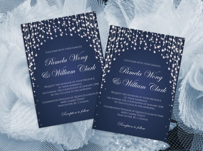 DIY Printable Wedding Invitation Card Template Sparkly | Editable MS Word file | 5 x 7 | Instant Download | Navy Blue Diamond Shower 