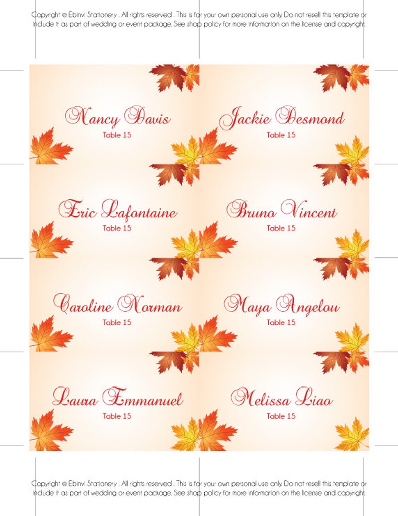 Editable MS Word file Instant Download 233.233 x 23 DIY Printable Within Ms Word Place Card Template