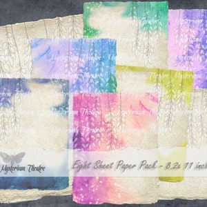 Rainbow Watercolor Writing Paper Mod Leaves 8 Digital Journal Pages Printable Paper Pack for Stationary 8.5 x 11 inch