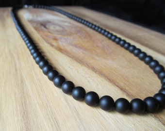 8mm Matte Black Onyx Necklace, Long Necklace for Men