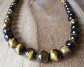 10mm Tiger Eye Necklace, Long Beaded Necklace for Men