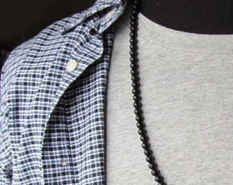 6mm Matte Black Onyx Necklace, Long Beaded Necklace for Men