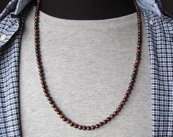 Long Red Tiger Eye Necklace for Men, 6mm or 8mm Beaded Gemstone