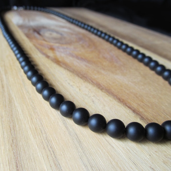 8mm Matte Black Onyx Necklace, Long Necklace for Men