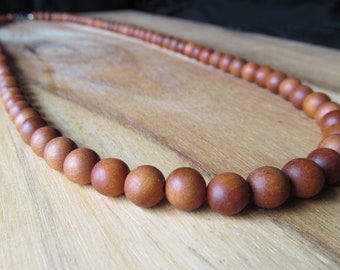 Long Sandalwood Necklace, Long Beaded Necklace, 8mm Wood Gift for Men