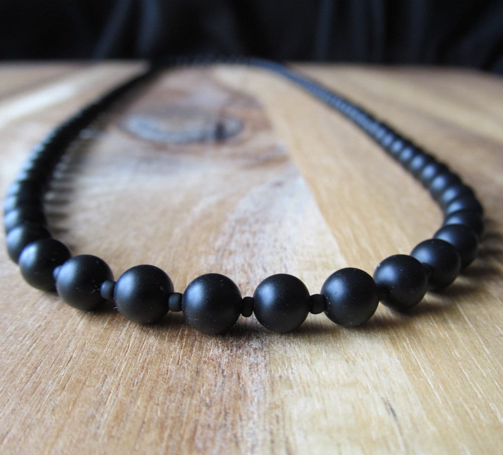 6mm Matte Black Onyx Necklace for Men, Long Beaded Necklace