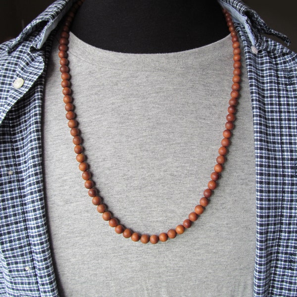 Sandalwood Necklace, Long Beaded Necklace for Men, 8mm