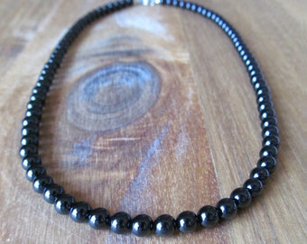 Black Onyx Necklace for Men, 6mm Beaded Choker