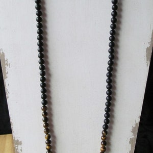 8mm Tiger Eye and Matte Black Onyx Necklace, Long Beaded Necklace for ...