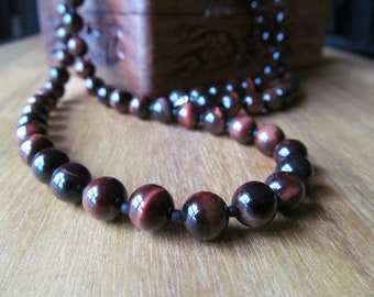 Red Tiger Eye Long Beaded Necklace for Men 6mm or 8mm