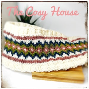 Ear Warmer Headband - Fair Isle Pattern - Headband Fleece Lined - Hand Knitted - Skiing Headband - Running Headband