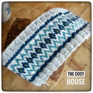 Ear Warmer Headband - Fair Isle Pattern - Headband Fleece Lined - Hand Knitted - Skiing Headband - Running Headband