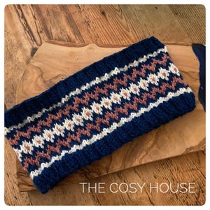Ear Warmer Headband - Fairisle Pattern - Lined Headband - Hand Knitted - Headband for Skiing, Running, Hiking, Riding - Fairisle Headband