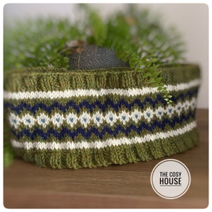 Ear Warmer Headband - Fair Isle Pattern - Headband Fleece Lined - Hand Knitted - Skiing Headband - Running Headband