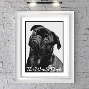 PICKLE THE PUG 5 colours graphghan pattern for single crochet/cross stitch/ diamond painting