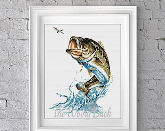 SEA BASS graphghan pattern for single crochet/cross stitch/ diamond painting