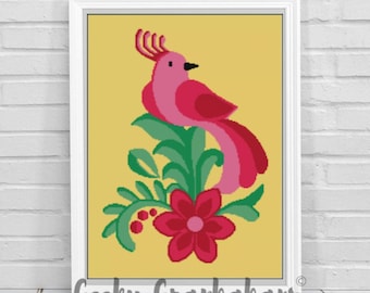 Gehaakt grafietpatroon roze vogel