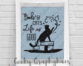 Books & Cats Graphghan Häkelanleitung