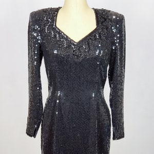 Vintage Fabrice Silhouette Black Beaded 1980s Cocktail Party Dress - Size 10