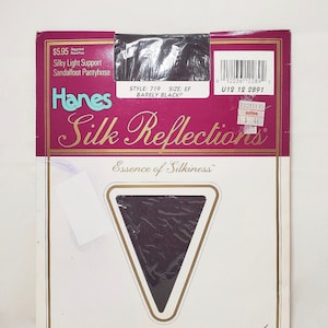 Vintage 1988 Hanes Silk Reflections Taglia EF Barely Black Sandalfoot Collant Calze Stile 719 - New Old Stock