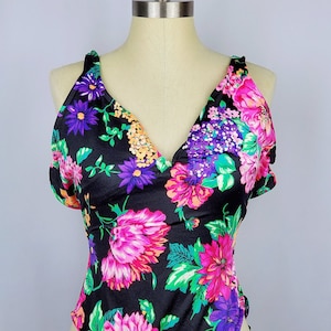 Vintage Island Native 1980s Floral One-Piece Swimsuit Bathing Suit - Size 14