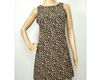 Vintage 1990s Black Floral Print St. Marteen Collectables Sleeveless Swing Dress - Size 5