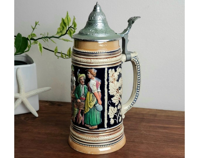 Vintage DBGM German Beer Stein Hinged Lid Mug Made in Germany Vintage