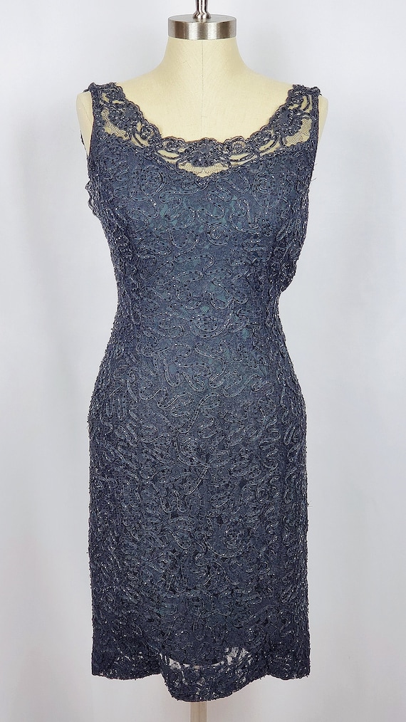 Vintage 1990s Carmen Marc Valvo Black Beaded Sheat