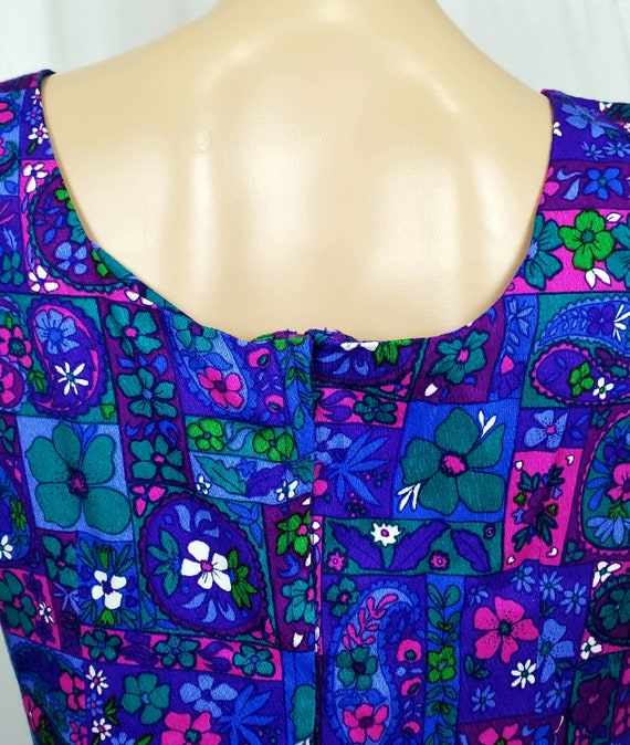 Vintage 1960s Flower Print Blue & Purple Maxi Dre… - image 6