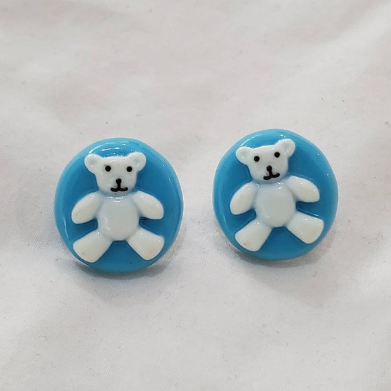 Vintage 1980s Blue & White Plastic Teddy Bear Stu… - image 1