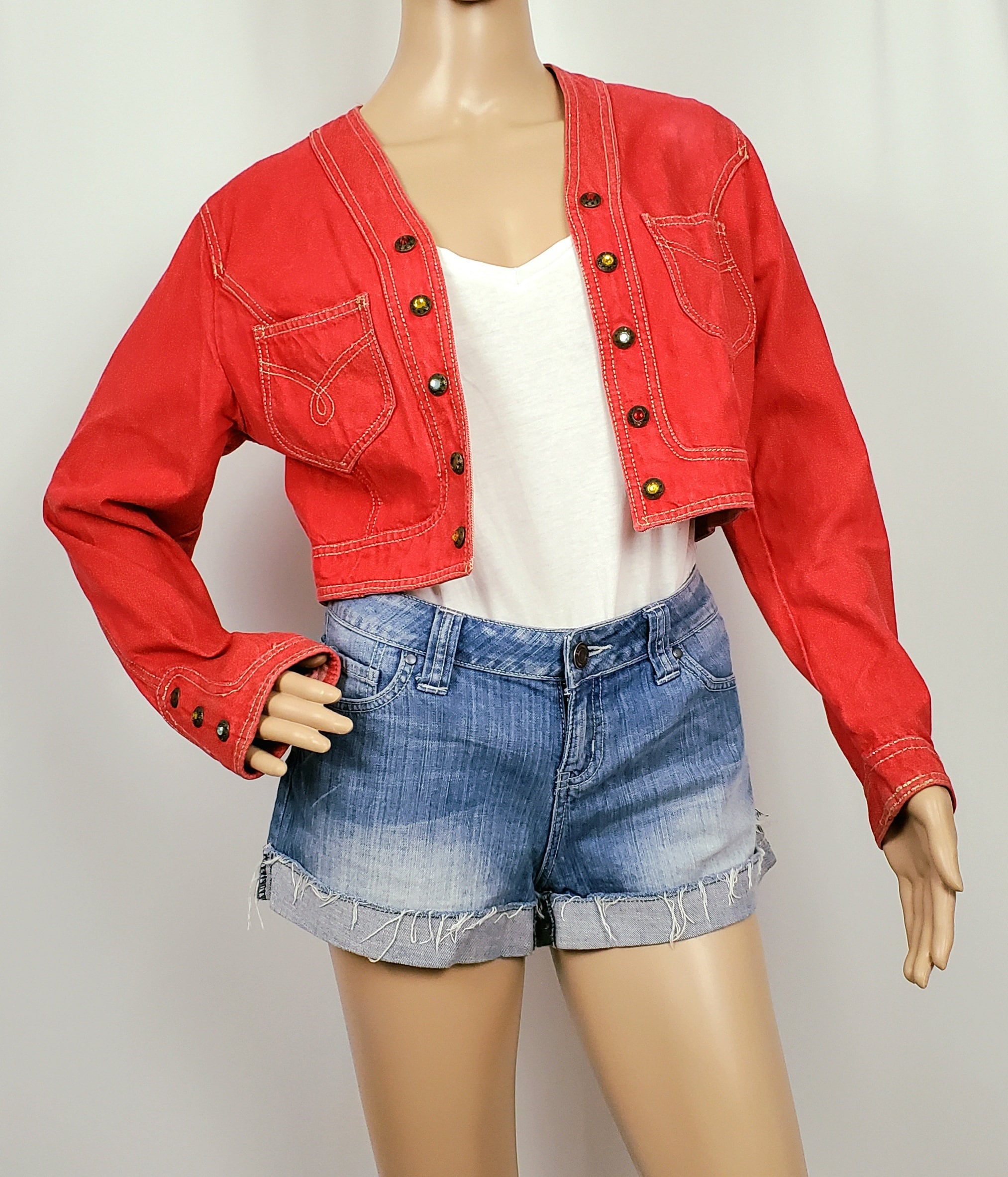 Cropped red hotsell jean jacket