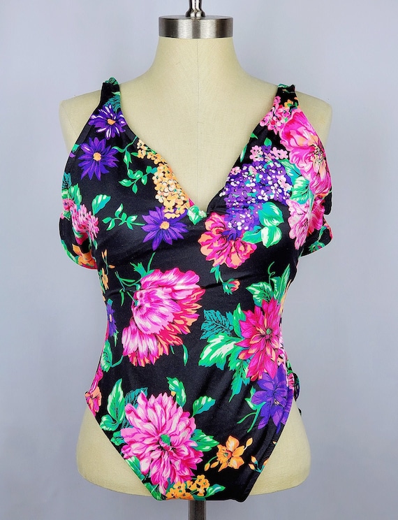 Vintage Island Native 1980s Floral One-Piece Swim… - image 1