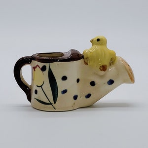Vintage Japan Ceramic Bird & Watering Can Figurine Vase Planter