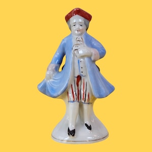 Antique Occupied Japan Colonial Man In Blue Coat Porcelain Gentleman Figurine
