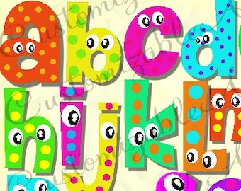 Digital Fun Alphabets Clipart Cute Digital Letters of the Alphabet Clip Art Wiggle Googly Eyes Cartoon Colorful 3D Shadow Color Printable
