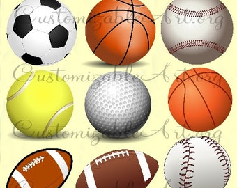 Ball Clipart Digital Ball Clip Art Football Soccer Golf Rugby Baseball Basketball Tennis Ball Realistic Clipart Images Graphics Pictures