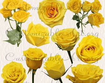 Yellow Rose Clipart Digital Yellow Roses Clip Art Flower Clipart Images Single Bloom Bulb Bunch Stem Leaves Pedal Graphic Pictures Printable
