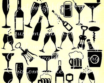 Celebration Clipart Wine Glass Champagne Bottle Clip Art Beer Party Drinks Toast Martini Digital Printable Clipart Images Celebrate Graphics