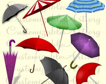 Umbrella Clipart Digital Umbrella Clip Art Beach Umbrella Closed Open Sun Shade Big Umbrella Printable Rain Rainy Season Images Graphics