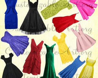 Dress Clipart Digital Dresses Fashion Dress Clip Art Evening Ball Gown Party Prom Girl Women Clothing Lady Clothes Clipart Images Graphics