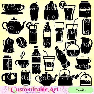 Drinks Clipart Silhouette Drinks Clip Art Digital Images Printables Tea Coffee Soda Coke Bottle Can Drinks Sparkling Teapot Teabag Hot Cold