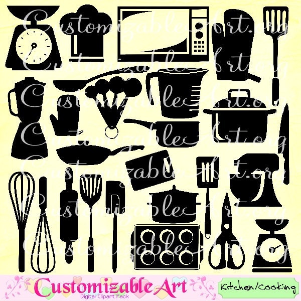 Cooking Clipart Kitchen Utensils Clip Art Images Microwave Scale Whisk Spatula Tray Pan Pot Mitt Measuring Jug Knife Printables Graphics PNG