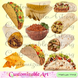 Mexican Food Clipart Digital Mexican Food Clip Art Taco Hard Shell Tortilla Chips Cheese Burrito Nacho Salsa Dip Image Graphic Pics PNGs