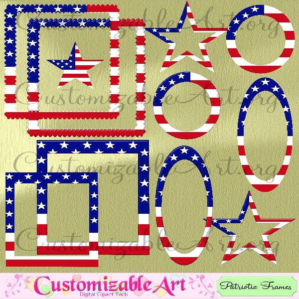 Patriotic Frame Clipart Digital 4th of July Border Frame July 4th Frame Clip Art Fourth of July frame Clipart Circle Round Oval Star Frames