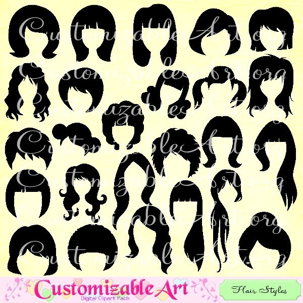 Hair Style Silhouette Clipart Digital Hair Styles Clip Art Hair Fashion Wig Black Hair Printables Images Womens Hair Style Clipart Graphics